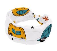 Cartoon Transportation Doodles Various Cars Cute Wide Headbands for Women, Yoga Workout Sweat Headbands, Elastic No Slip Hair Bands, Twisted Knot Headwraps