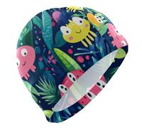 Cartoon Tropical Green Leaves Monsters swimming caps for bald Short Hair waterproof swimming for women Hair Protection and Drag Reduction gorro de natación para hombre