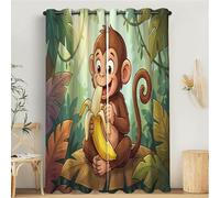 Cartoon Tropical Jungle Blackout Curtains for Bedroom, 66"x90" Thermal Insulated Little Monkey Eats A Banana Black Out Curtains, Nice Drape Blackout Blind for Living Room Window Decor, 2 Panels