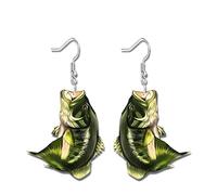 Cartoon Trout Fish With Hook Acrylic Earrings, Ocean/Lake-Inspired Classic Style, Fashion Jewelry For Women, Creative And Funny Gift, Acrylic, No Gemstone