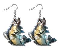 Cartoon Trout Fish With Hook Acrylic Earrings, Ocean/Lake-Inspired Classic Style, Ocean Creature Earrings Set, Earrings Featuring Adorable Sea Animals: Dolphin, Blue Whale, Betta Fish, Jellyfish