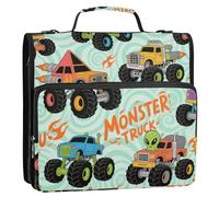 Cartoon Truck Colorful 3 Rings Zip Up Binder with Shoulder Strap & Handle Includes Zip Pocket Zippered Portfolio for Middle School Cartera con cremallera