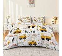 Cartoon Trucks Letters Clouds Duvet Cover Set, Soft White Microfiber Reversible Quilt Covers, Easy Care Simple Dreamy Bedding Set with 2 Pillow Case Super King Size 260 x 220 cm