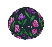 Cartoon Tulip Flower Printed Double-Layer Shower Cap, Reusable Shower Cap, Suitable For Various Hair Lengths