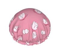 Cartoon Tulip Petals Printed Double-Layer Shower Cap, Reusable Shower Cap, Suitable For Various Hair Lengths