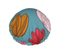 Cartoon Tulip Petals Printed Double-Layer Shower Cap, Reusable Shower Cap, Suitable For Various Hair Lengths