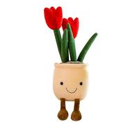 Cartoon Tulip Potted Plant Plush Toy Doll Soft Stuffed Flower Plushie with Smiling Face and Legs, Decorative Plush Doll for Bedroom Table or Shelf Display, Realistic Floral Style, 38cm