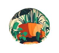 Cartoon Turtle Back Bamboo Print Shower Cap – Double Layer Bath Hair Cap with Elastic Band Lining, Ideal for Home Spa, Hotel, and Travel