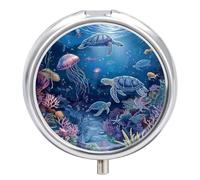 Cartoon Turtle Jellyfish Pill Case Box with 3 Compartment Medicine Vitamin Organizer for Purse Pocket 5x5cm