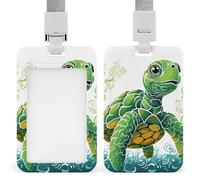 Cartoon Turtle Pattern Badge Holder with Lanyard, Vertical ABS Plastic ID Card Holder Fashion Name Badge Holders Office ID Card Protector for Teacher Nurse Employee Security Staff