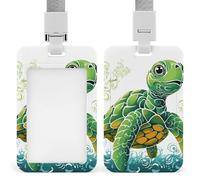 Cartoon Turtle Pattern Badge Holder with Lanyard - Waterproof Hard Plastic ID Card Holder Professional Name Tag Vertical ID Card Name Badge for Office Nurse Doctor Teacher