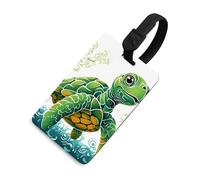 Cartoon Turtle Pattern Luggage Tag Cute Unique Travel Bag Tag Personalized Luggage Tag ID Label Address Card and Durable Round Ring Travels Gift Airport Essentials Black-Style