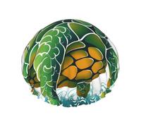 Cartoon Turtle Pattern Shower Cap for Women Double Layers Thick Hair Caps Reusable Waterproof Bath Caps with Elastic Band Hair Hat Washable Shower Hat for Men Women Spa Salon