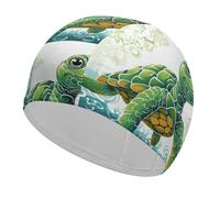 Cartoon Turtle Pattern Swim Cap for Adult, Elastic Fabric Swimming Cap, Comfortable Bathing Cap for Long & Short Hair