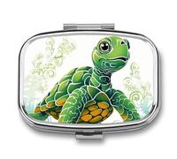 Cartoon Turtle Pattern Travel Pill Organizer - Daily Pill Box to Hold Vitamins, Portable Pill Case Cod Liver Oil Storage Box with 2 Compartment for Pocket Purse