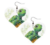Cartoon Turtle Pattern Women's Leather Earrings Heart Hook Earring Lightweight Dangle Drop for Women Jewelry