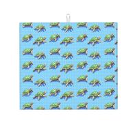Cartoon Turtle Print Microfiber Dish Drying Mats for Kitchen Counter, Machine Wash Super Absorbent Dish Drying Pad Rack Mat 16x18 Inch