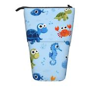 Cartoon Turtle Standing Pencil Case Sea Creature Pen Pouch Holder Telescopic Pencil Bag Pop Up Cosmetics Bag Stationery Organizer for School Office Travel