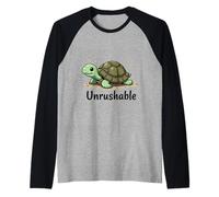 Cartoon Turtle with Calm Vibes Unrushable Mood Raglan Baseball Tee