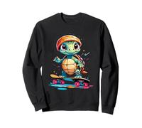Cartoon Turtle with Helmet on Skateboard Illustration Sweatshirt