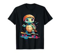 Cartoon Turtle with Helmet on Skateboard Illustration T-Shirt