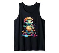 Cartoon Turtle with Helmet on Skateboard Illustration Tank Top