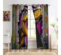 Cartoon Tyrannosaurus Rex Blackout Curtains for Bedroom,90 Inch Drop Eyelet Curtains for Living Room Nursary,Broken Walls Graffiti Thermal Insulated Window Curtain Panels 2 Panels,Brownish,66x90 Inch