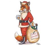 Cartoon Undercover fox christmas card Bryn Parry, 18x12.5cm (5x7in)