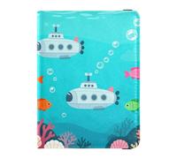 Cartoon Underwater Scene with Submarines Leather Passport Holder Cover Wallet Large Capacity Passport Covers for Men Trip Essentials