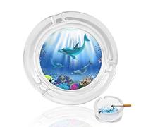 Cartoon Underwater World Dolphins Coral Glass Ashtrays for Cigarette Round Ash Tray Ash Holder for Home Office Decor