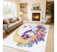 Cartoon Unicorn Area Rugs for Living Room, Colorful Floral Moon Butterfly Rugs for Bedroom 100x150cm, Machine Washable Carpet, Non Slip Soft Low Pile Patterned Indoor Rug QAZ14