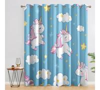 Cartoon Unicorn Blackout Curtains, 108 Drop, Cute Kids Cloud Star Printed Curtains for Living Room, Bedroom, Eyelet Drapes for Window Home Decor, 90x108 Inch 2 Panels Q1F1-54