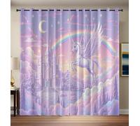 Cartoon Unicorn Curtains Eyelet Soft Thermal Insulated Blackout Curtains Dream Magic Castle Ring Top Window Drapes for Bedroom Living Room Children's Room 46 X 54 Inch Drop 2 Panels