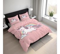 Cartoon Unicorn Double Size Duvet Cover Sets - 3 Pcs Fantasy Animal Rainbow Pink Girly Bedding Set Reversible Soft Microfibre Quilt Covers & 2 Pillowcases with Zipper Closure