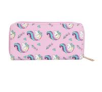 Cartoon Unicorn Long Wallet PU Zipper Purse for Ladies Girls | Pink Pattern, Lightweight Carry, Cash Compartments for Id Cards, Small Keys, School Commute and Travel