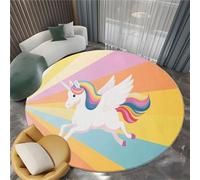 Cartoon Unicorn Round Rugs 150 cm Area Rug Washable Moisture Barrier Round Carpet, Colourful Soft Non-Slip Low Pile Circle Carpet - Entryway Office Bedroom Living Room Runner