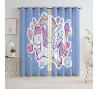 Cartoon Unicorn Thermal Insulated Curtains Blue Grommet Eyelet Curtains,Blackout Noise Reducing Windows Drapes for Nursery Living Room 46” W x 54” L x 2 Panels