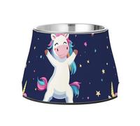 Cartoon unicorns Doing A Dance Move Dogs Water Bowl Non Skid Stainless Steel Raised Cat Bowl for Slow Feed Dogs Whisker Relief