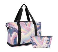 Cartoon Unicorns Dreamy Color Personal Item Travel Bag Weekend Equipment Bag With Cosmetic Bag For Travel Large Capacity, Cartoon Unicorns Dreamy Color, 1 Size, Cartoon Unicorns Dreamy Color, 1 size