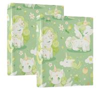 Cartoon Unicorns Fluorescent Green 1-1/2 Inch Notebook Binders 3 Ringed with Clipboard Pack of 1/2 Office Binder Supplies 200 Sheets