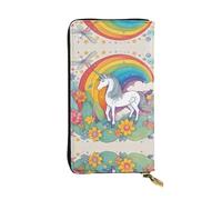 cartoon unicorns Printed leather wallet, 7.5 x 4.1-inch long credit card holder, portable travel cash wallet