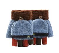 Cartoon Unisex Kids Fingerless Flap Cover Gloves - Convertible Flip Top Warm Mittens With Mitten Cover Cute Cartoon for 5-12 Ages Boys and Girls (Blue)