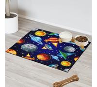Cartoon Universe Spaceships Pet Feeding Mat for Cat Dog Water Bowl Food Mats Universe Pattern Pet Feeding Mats Absorbent Nti-Slip Contain Spills Protects Floors Placemat 40.6 x 60.9 cm