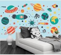 Cartoon Universe Spaceships Planet Creativity Modern 3D Wallpaper Premium Textured Silk Neutral Tones Material Ideal for Living Room Bedroom-250cm×170cm