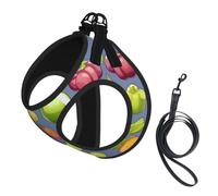 Cartoon Vegetable Fruit Print Dog Harness Leash Set Reflective Pet Harness Puppy Vest Suitable Dogs Cats Small Breeds