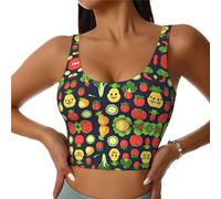 Cartoon Vegetable Fruit Print Women's Sports Vest Lightweight and Breathable Workout Fitness Fashion Top Black