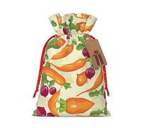 Cartoon Vegetables Print Drawstring Christmas Gift Bag With Tags Reusable For Birthday Parties Gift Weddings Holiday