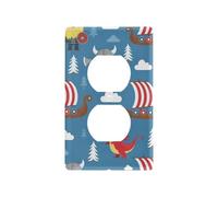 Cartoon Viking Red Dragon Switch Plate Covers Decorative Flame Retardant PC Double Outlet Cover 4.53 x 2.76 Inches