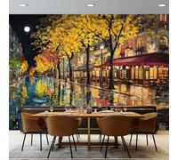 Cartoon Wall Mural Wallpaper - Paris Street Pattern Non-Woven Photo Wallpaper for Classroom Bathroom Apartment Home Decor, 300 x 210 cm Easy to Clean Poster Custom Mural