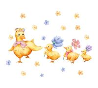 Cartoon Wall Sticker, Yellow Duck Cartoon Flower Adhesive Decal for Wall, Kindergarten Wall Arts Kids' Room Ornament for Living Room, Playroom, Nursery
